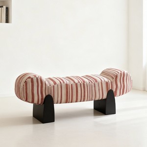 Banco a Rayas de Diseño con Estructura de Madera Maciza para Sala de Estar o Entrada - Product Image 4
