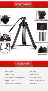 ขาตั้งกล้องอลูมิเนียม QZSD Q880 Q880A ขนาด 158 ซม. 193 ซม. สำหรับกล้อง DSLR และกล้องวิดีโอ - Product Image 2