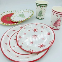 Juego de platos y vasos de papel desechables navideños personalizados para series de decoración de cumpleaños y fiestas navideñas