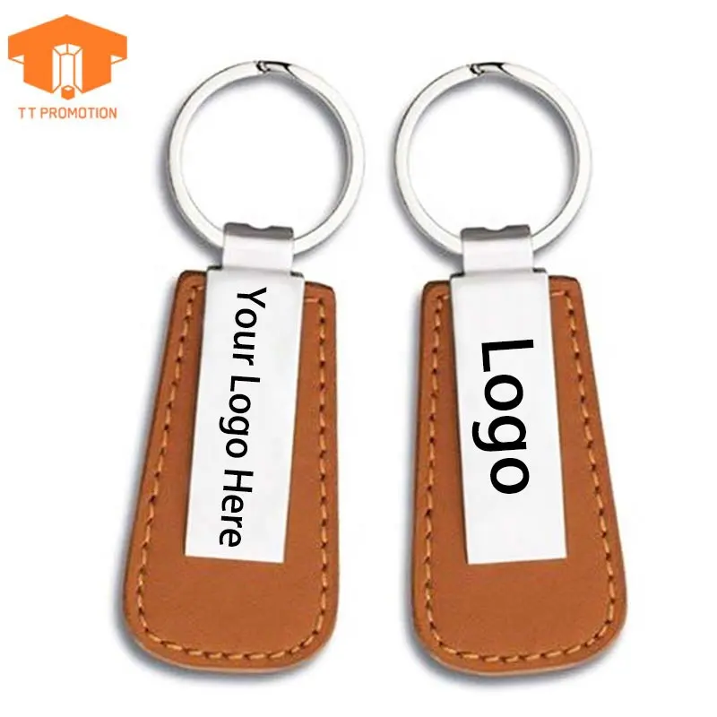 China Factory Wholesale Custom Logo Sublimation Blanks Name Round Brown Pu Leather Keychain With Logo