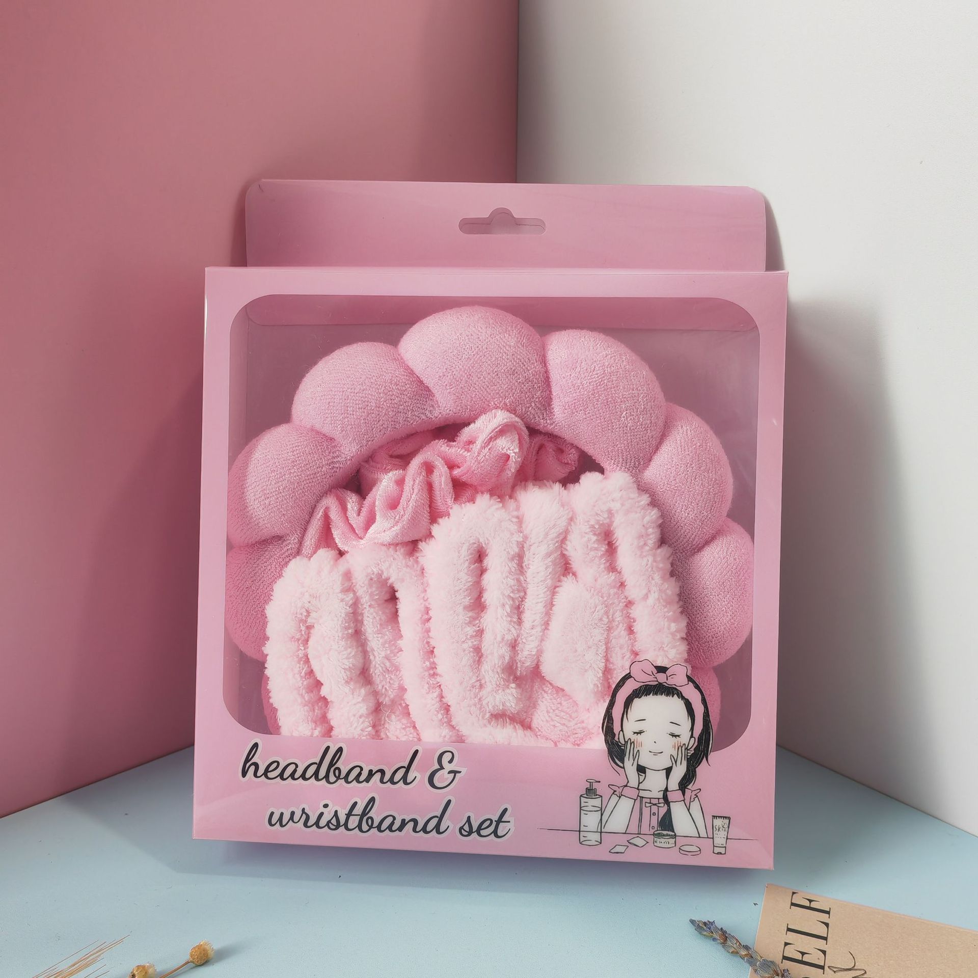 Élastique à cheveux en velours rose, coffret cadeau de 6 pièces