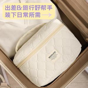 Bolsa de maquillaje Beenlove de gran capacidad, estuche acolchado para cosméticos, para viaje, con cremallera y asa, beige y morado - Product Image 3