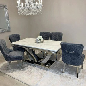 Bộ Bàn Ăn Hiện đại bàn ăn thanh lịch trang trí hộ gia đình nhỏ Đá Cẩm Thạch hàng đầu bàn ăn đặt bàn ăn 6 chỗ bàn ăn tối - Product Image 6