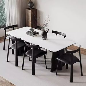 Juego de mesa y sillas de comedor de madera maciza, moderno, minimalista, rectangular, de alta gama, para uso en el comedor del hogar. - Product Image 2