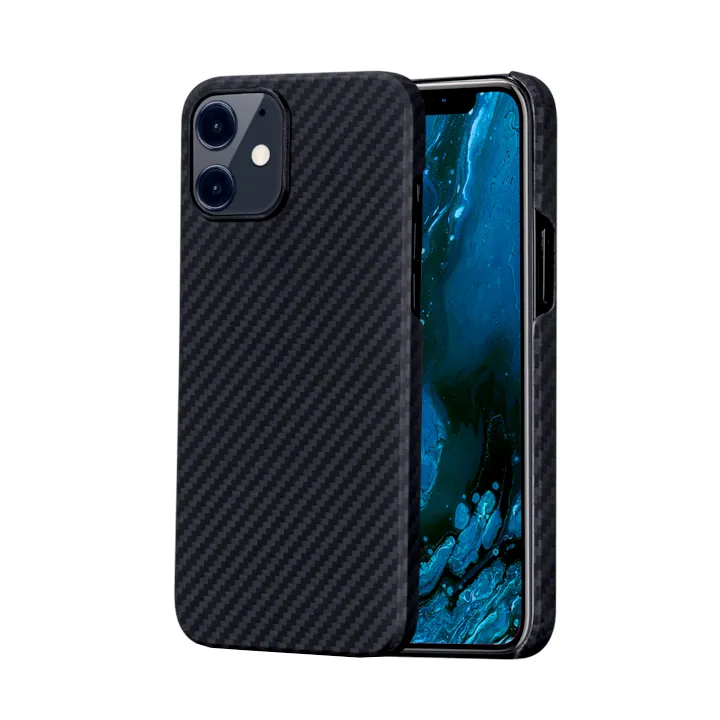 Carbon Aramid Fiber Phone Case Cover Shell Black/Grey twill color with metal inside for iPhone 12