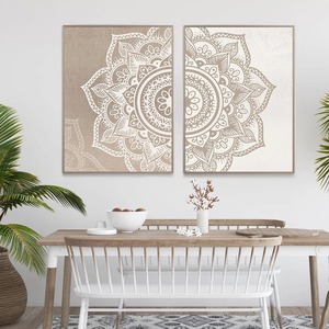 2 pezzi <span class=keywords><strong>Mandala</strong></span> floreale Beige colori neutri Boho stampa artistica su parete pittura Poster immagine soggiorno casa decorazione d'interni - Product Image 3