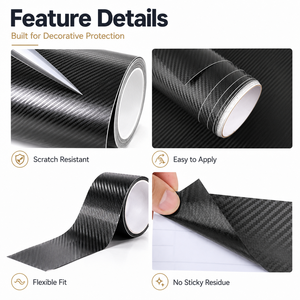Autocollant anti-rayures en fibre de carbone, ruban adhésif 3D 6D 9D en vinyle pour seuil de porte de voiture, pare-chocs arrière - Product Image 3