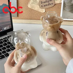 Copo de café em forma de urso de pelúcia para restaurante Ins, copo de suco de vidro fofo de desenho animado, copos de chá e leite