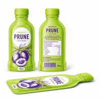 Sachet Doypack personnalisé imprimé de 30 ml pour jus de pruneaux liquide avec bec verseur, recyclable, pour boisson prébiotique et boissons santé portables