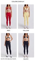 Ensemble de sport deux pièces transfrontalier color-block avec short de course à rayures blanches et brassière de sport à col en V et dos nu pour le yoga