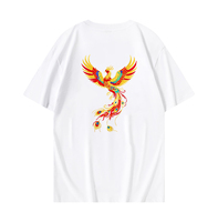 T-shirt en coton épais de luxe DUYI, style chinois, imprimé Phénix, unisexe, coupe oversize, respirant, épaules tombantes, dos large