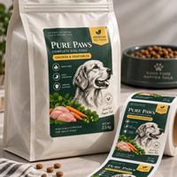 Étiquettes personnalisées pour emballages d'aliments pour animaux de compagnie, autocollants adhésifs BOPP résistants à l'eau et à l'huile pour sachets de nourriture pour chiens et chats
