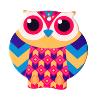 Sous-plat en céramique motif hibou coloré, résistant à la chaleur, antidérapant, écologique, avec trou, 16x16cm, 8mm d'épaisseur, pour la décoration de la maison et de la cuisine