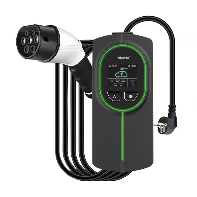 RUIVANDA 11KW 32A 16A Home EV Charger Level 2 Type 1/Type 2/GBT Plug New IP67 5M Cable Portable EV Charging Station