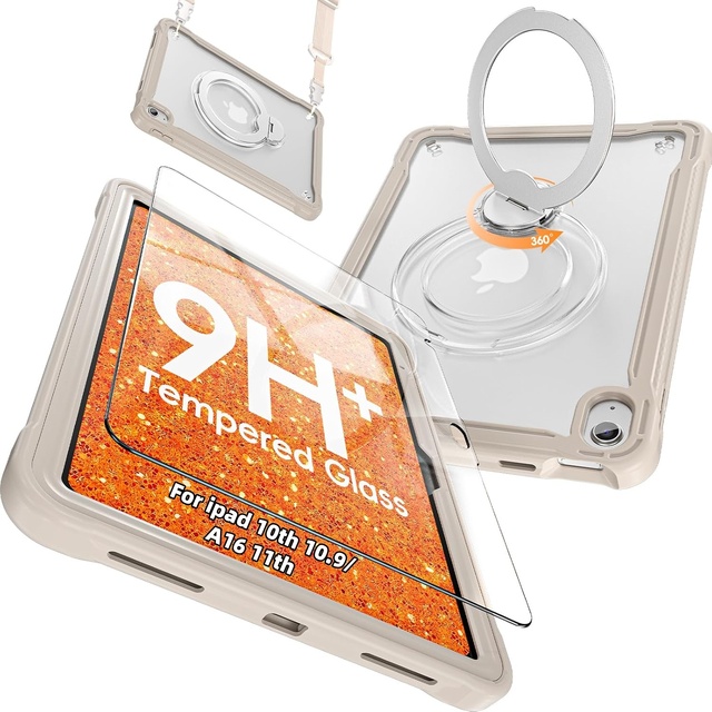 Aluminum Alloy 360° Rotating Stand Tablet Cases for iPad A16 11th 11'' 2025 10th Gen 10.9'' 2022 Tempered Glass Screen Protector