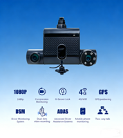 Caméra embarquée GPS 4G à 2 canaux, enregistreur vidéo en temps réel 1080P, prend en charge DSM ADAS AI, caméra embarquée pour la surveillance des véhicules et des camions