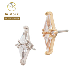 Bán buôn trang sức vàng 14K nguyên chất, đá zircon cubic chất lượng cao, khuyên tai dạng ghim không cần ren, đầu khuyên và phần cuối dành cho khuyên vành tai, trang sức body piercing - Product Image 2
