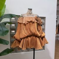 Robe élégante pour femme, nouvelle collection automne 2026, à volants, à fleurs, à une épaule, à manches longues
