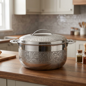 Casserole classique en acier inoxydable 24 cm ronde avec couvercle, extérieur poli durable, pour cuisinières à gaz et à induction - Product Image 2