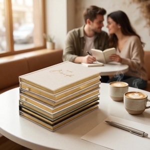 LIUSHUN Organiseur/Agenda A5/A6 à reliure thermique en cuir PU et lin rigide, personnalisé pour les vœux de mariage - Product Image 2