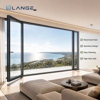 Porte coulissante panoramique haut de gamme LANGE, triple vitrage trempé, résistance aux ouragans, économie d'énergie, porte coulissante en aluminium