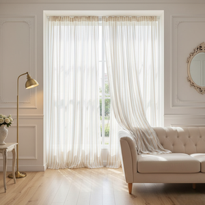 <span class=keywords><strong>Rideau</strong></span> Moderne en Jacquard à Rayures Verticales <span class=keywords><strong>Blanc</strong></span> <span class=keywords><strong>Beige</strong></span>, <span class=keywords><strong>Voilage</strong></span> Filtrant la Lumière à Rayures Dorées, 100% Polyester Ignifuge - Product Image 2