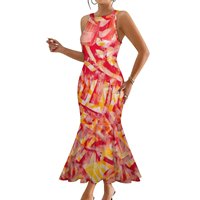 Robe de soirée élégante à queue de poisson sans manches pour femme, motif tribal polynésien tie-dye, personnalisable, tendance et élégante
