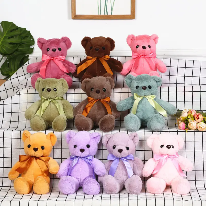 卸売New Custom Cute 35CM Pink Bow Teddy Bear Stuffed Animal Plush Toy Soft Mini Bear Plush Doll Children Christmas Gift