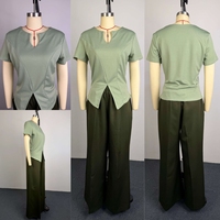 Ensemble élégant décontracté pour femme J491, tenue de printemps, vêtements de rue, chemise à manches courtes à col en V imprimée et pantalon large, ensemble 2 pièces