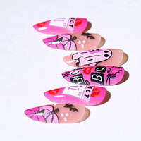 Faux ongles carrés courts en ABS de haute qualité, motif fantôme et fleur d'Halloween, style mignon, à presser, ongles artificiels
