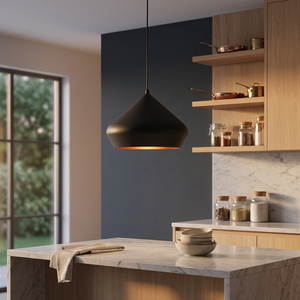 Contemporary Black Orange Finish Brass Pendant Hanging Ceiling <b>Light</b> <b>LED</b> Dimmable Easy Installation <b>Round</b> Shade 80 CRI - Product Image 4