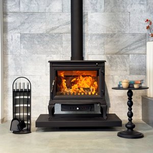 Robusta <span class=keywords><strong>Stufa</strong></span> a Legna Autoportante in Ghisa, Bruciatore a Fiamma Vera Senza Fumo con Design <span class=keywords><strong>Vintage</strong></span> - Product Image 2