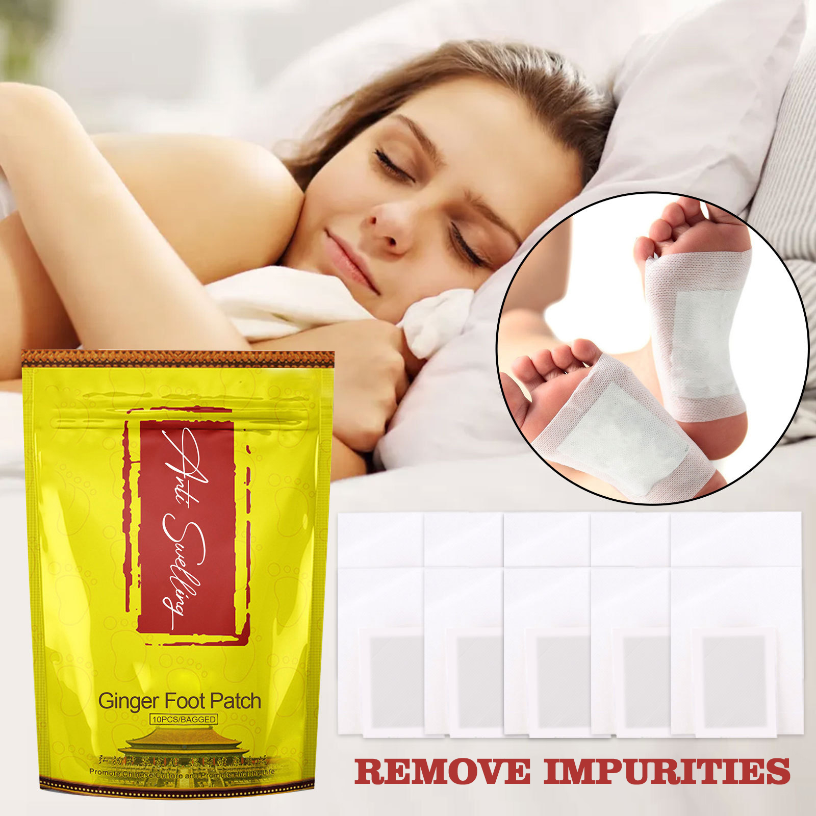10pcs anti swelling detox foot patch improve sleep detox patches for feet foot and body care ginger foot pads