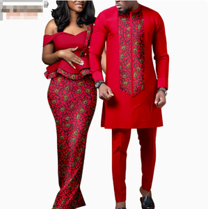 Robes africaines pour femmes, tenues assorties pour couples <span class=keywords><strong>Bazin</strong></span> Lover, robes de soirée sirène imprimées, ensembles chemise et pantalon pour hommes, tenues de <span class=keywords><strong>mariage</strong></span> - Product Image 1
