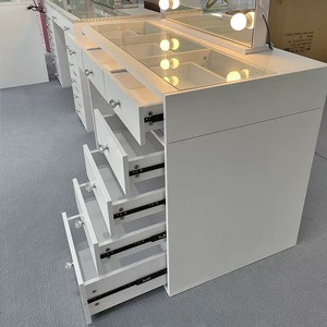 Горячая новинка: современный роскошный туалетный столик для спальни со светодиодной подсветкой, зеркалами и выдвижными ящиками для хранения - Product Image 2