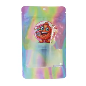 定制宠物塑料糖果包装袋，带激光薄膜自支撑拉链和彩虹密封，用于牛奶和果冻
