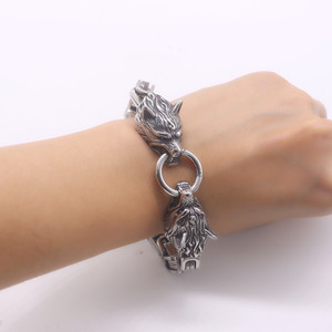 Bracelet en acier titane yunnique avec tête de loup, bijoux pour hommes en acier inoxydable 316, design à maillons de chaîne, cadeau - Product Image 4