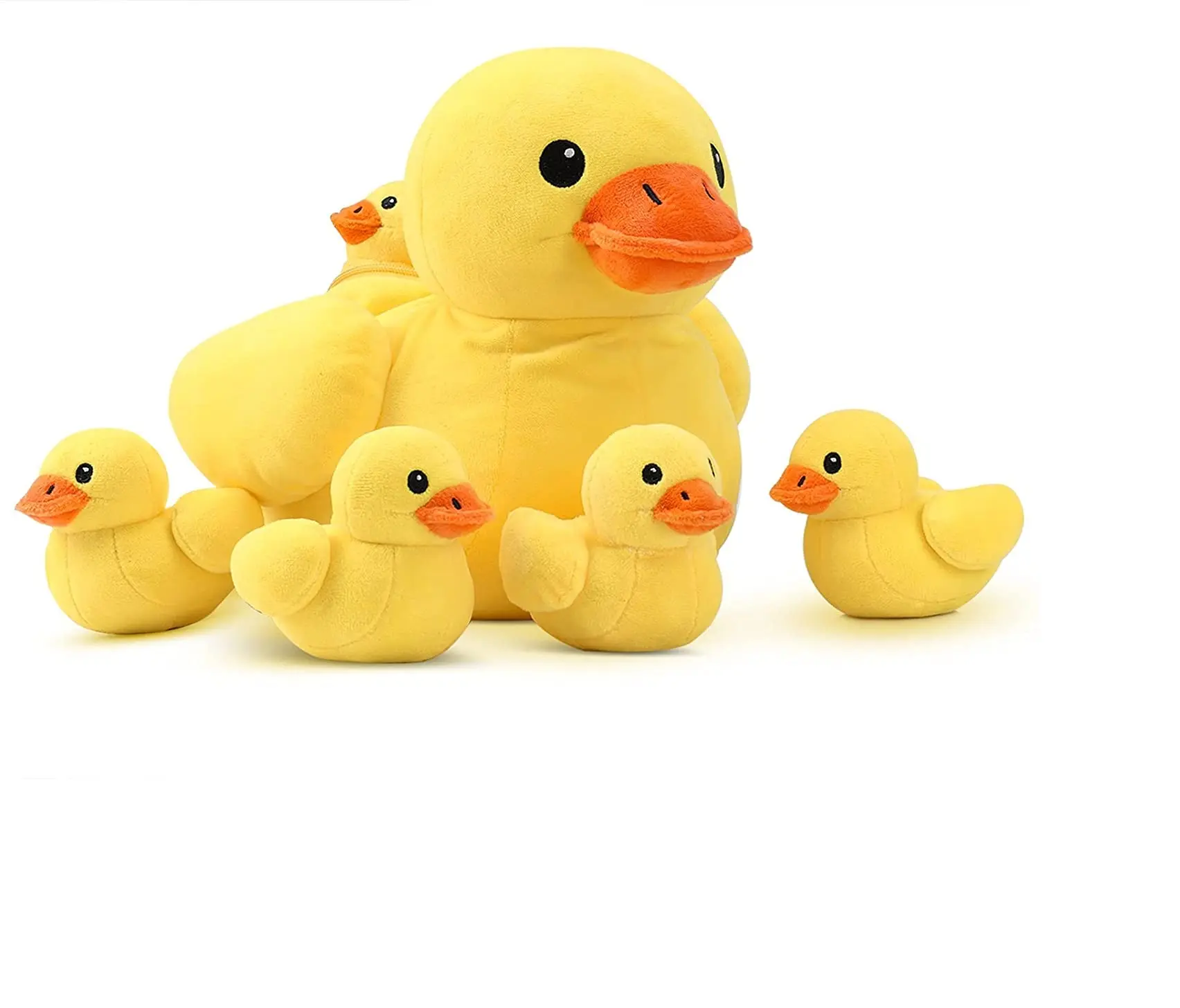 Custom Yellow Duck Stuffed Animal with Baby Ducky Plush toy with Zipper Pocket 5pcs Ducklings Toys Plushie Birthday