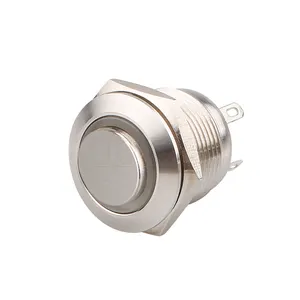 Interruptor de botón de cabeza redonda alta, 1NO spst, anillo led iluminado de metal, 19mm, 12v, resistente al agua