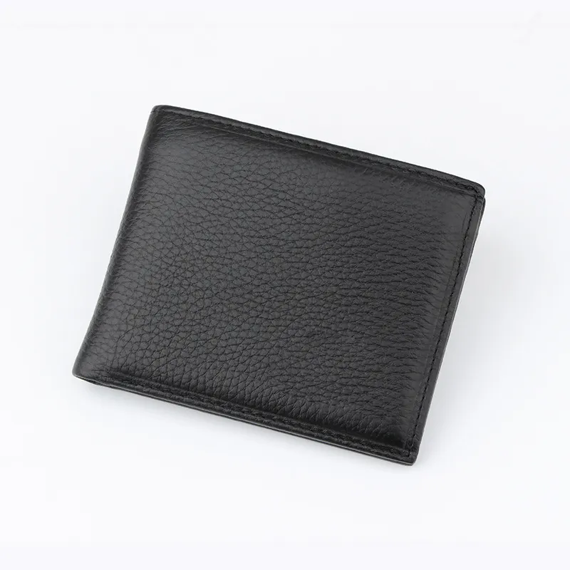 Wholesale customize luxury full grain leather mens designer wallet short business purse black genuine leather wallets