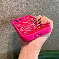 Nouvelle Coque de Téléphone 2025 Sexy avec Grand Imprimé Lèvres Rouges et Rose pour iPhone 17 16 15 14 Pro Max, Couleur Bonbon, Finition Mate Givrée à Pores Fins