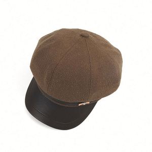 Gorro Newsboy con Decoración de Lazo de Perlas, Otoño-Invierno 2024, Visera de Cuero Vintage, 8 Paneles, Boina para Mujer - Product Image 5