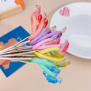 인기있는 어린이의 귀여운 색상 차단 활 작은 머리 루프 세트 달콤한 줄무늬 색상 차단 헤어 로프 - Product Image 2