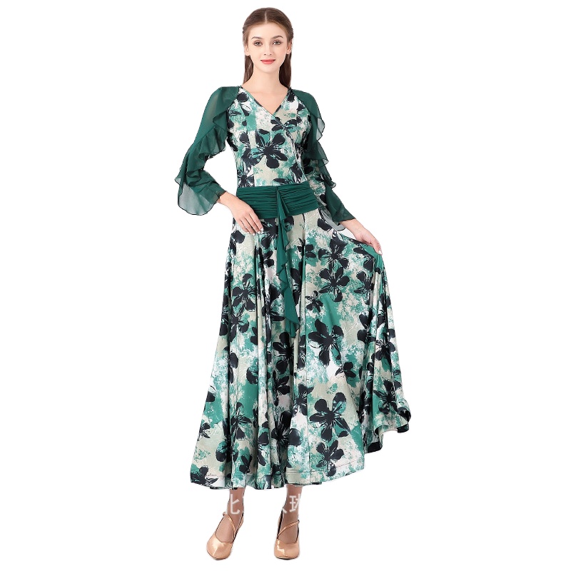 Новое поступление, высокое качество, минимальный заказ, 1 шт., женское привлекательное зеленое цветочное Сетчатое платье для бальных танцев