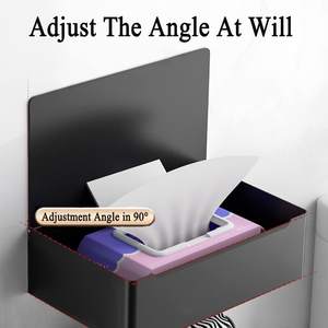 Portarotolo di Carta Igienica Moderno in Metallo Nero con Mensola Autoadesivo <span class=keywords><strong>da</strong></span> <span class=keywords><strong>Parete</strong></span> per Bagno Hotel e Soggiorno - Product Image 3