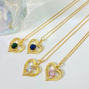 Cadeau de la Saint-Valentin, pendentif en forme de cœur superposé, plaqué or 18 carats, collier en forme de cœur avec zircon cubique brillant pour femmes - Product Image 3