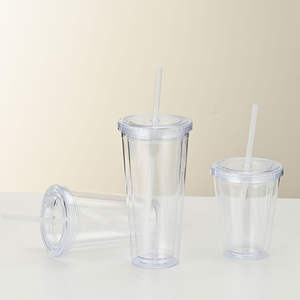 Botella de Plástico Transparente Personalizada con Logotipo, 12 oz, <span class=keywords><strong>16</strong></span> oz, 24 oz, con Tapa, Pajita, Aislamiento Térmico, Portátil - Product Image 3