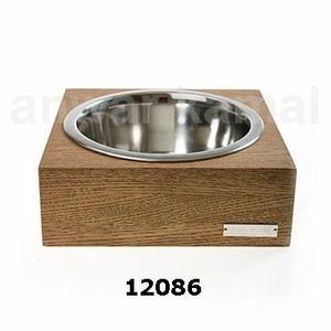 Pet <b>Dog</b> & Pet Cat Feeder <b>Bowl</b> 1 Stainless Steel <b>Bowl</b> With Wood <b>Stand</b> - Product Image 1
