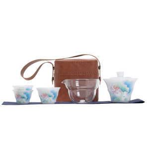 Service à thé en porcelaine Ice Jade, une théière, trois tasses, portable, pour le voyage et le camping, personnalisable, nouveau style chinois - Product Image 5