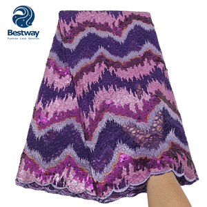 Nouvelle arrivée Bestway, <span class=keywords><strong>tenue</strong></span> <span class=keywords><strong>traditionnelle</strong></span> nigériane personnalisée, tissu en dentelle française à paillettes lourdes - Product Image 2